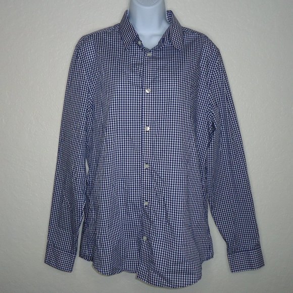 H&M* Men's Long Sleeve Button Down‎ Curved Hem Checkered Dress Shirt~ Size Large - Picture 1 of 12